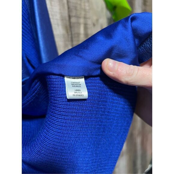 St John Metallic Blue Lamb Leather Jacket - Picture 5 of 5